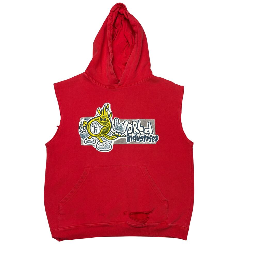 Vintage World Industries Sleeveless Hoodie Small Skater Streetwear Distressed